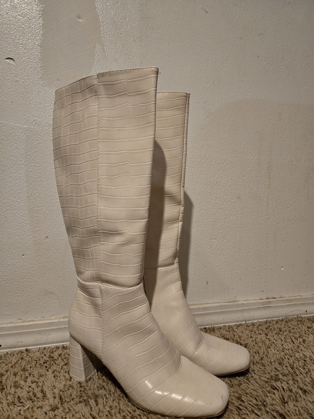 Forever 21 Cream Croc-Embossed Over-the-Knee Go-Go Boots